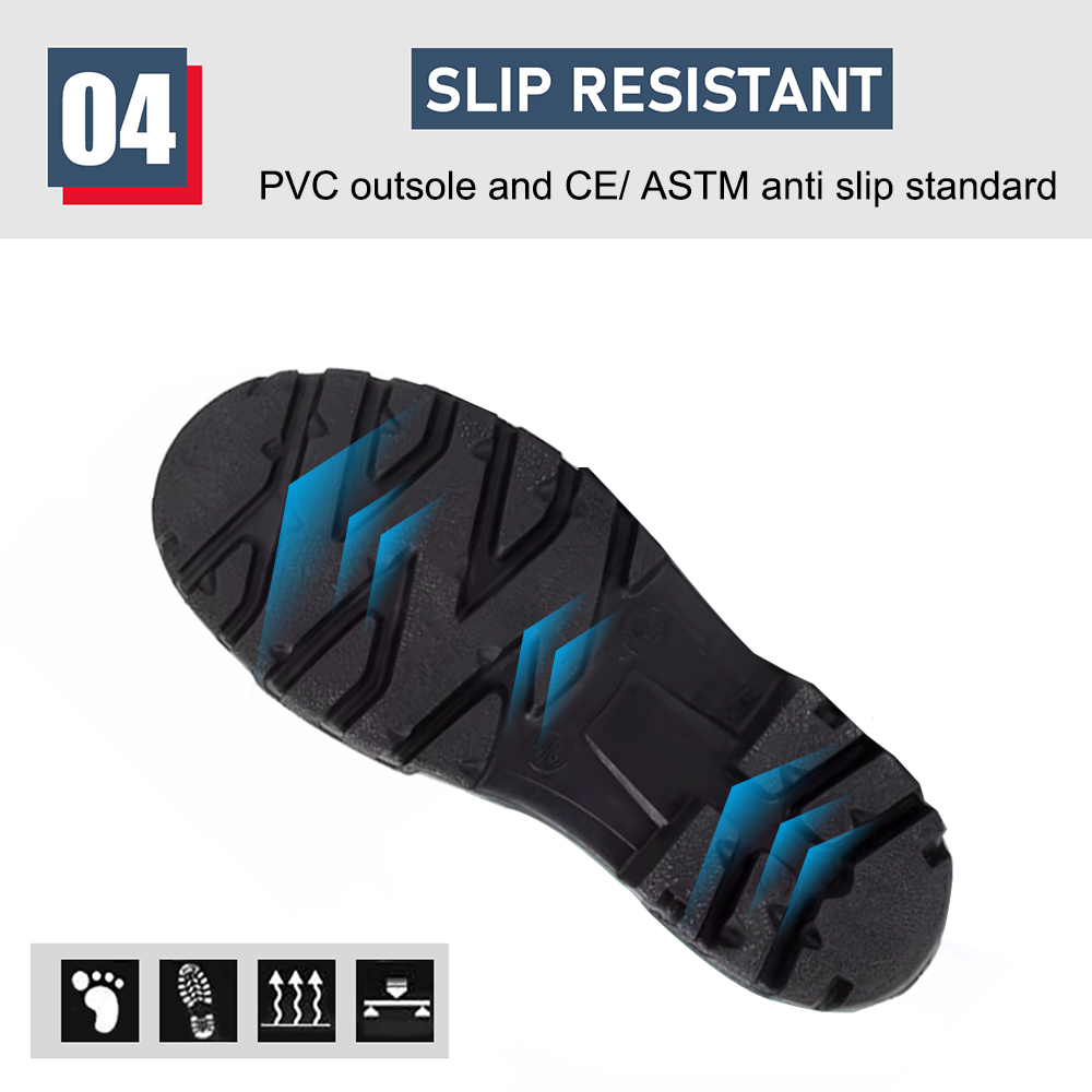 Waterproof PVC Safety Rain Boots with steel toe steel mid-sole