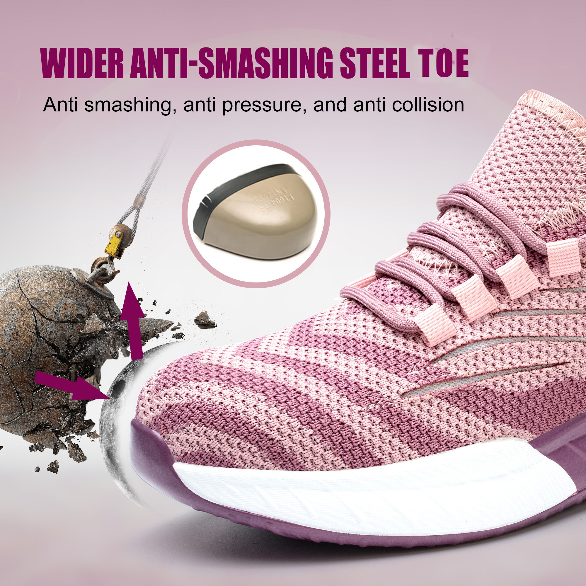 Steel Toe Anti Puncture Safety Shoes Pink for Women