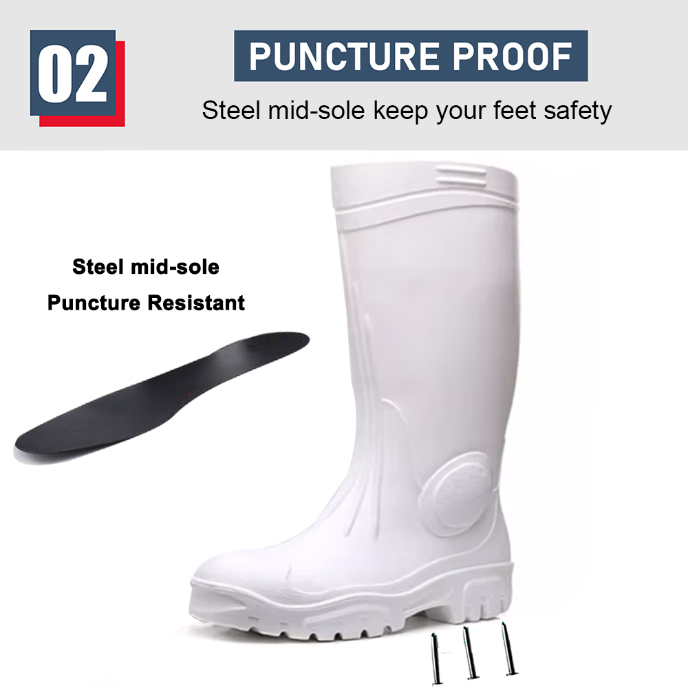 White Food Industry Pvc Safety Rain Boots With Steel Toe