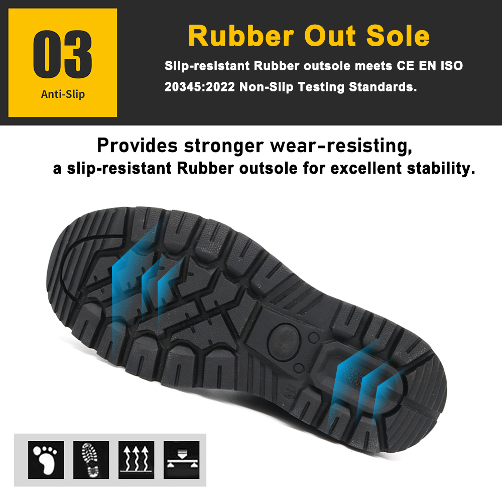Black Leather Rubber Sole Industrial Safety Shoes with CE Steel Toe
