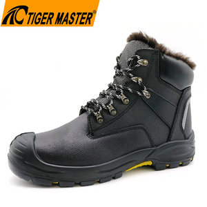 Black Leather Winter Warm Safety Shoes with Steel Toe