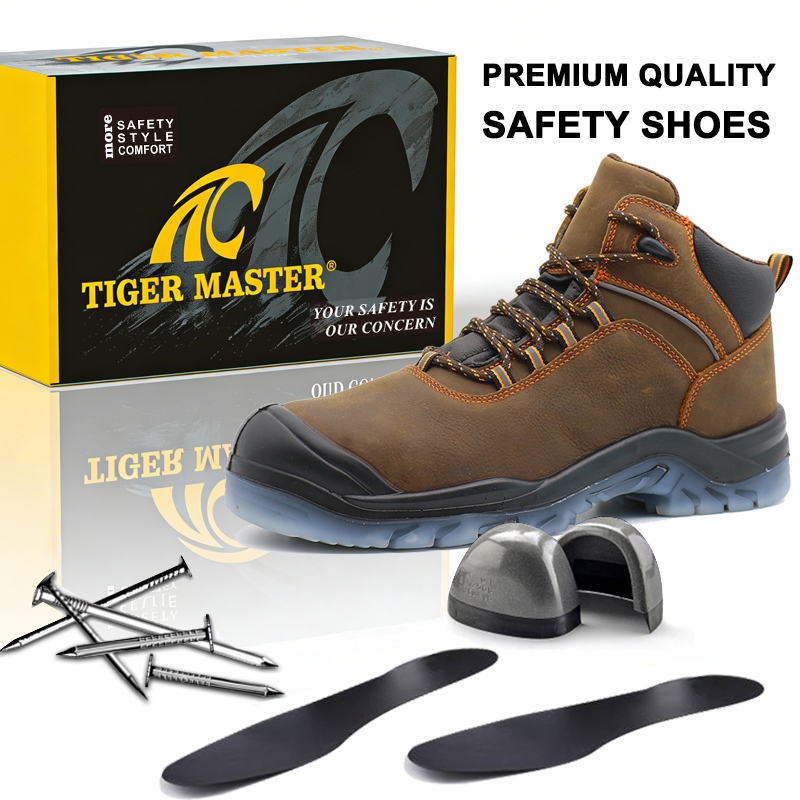 TPU Sole Crazy Horse Leather Steel Toe Safety Boots High Quality 