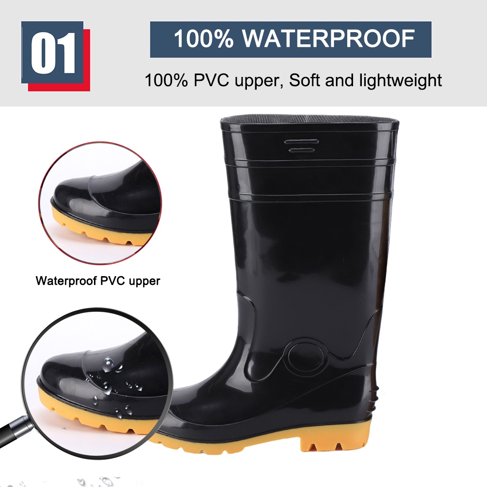 Anti-slip Black Shiny PVC Rain Boots Waterproof