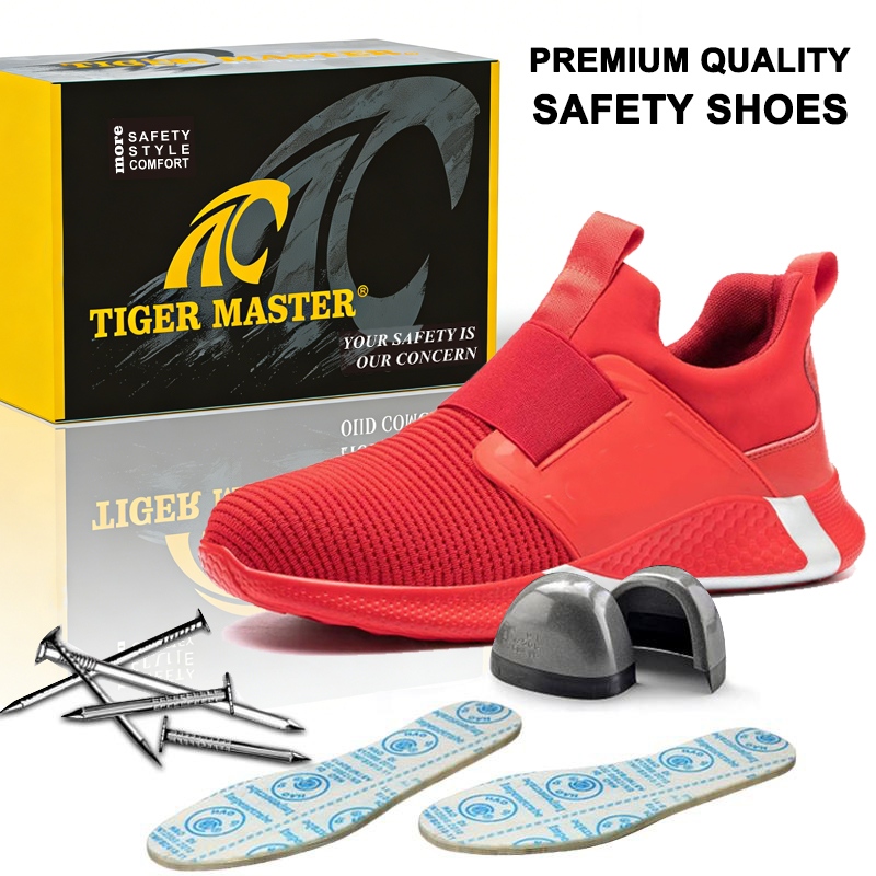 Non-slip Red Sport Safety Shoes with Steel Toe for Warehouse