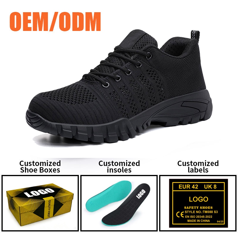 Steel Toe Breathable Sports Safety Shoes Black Rubber Sole