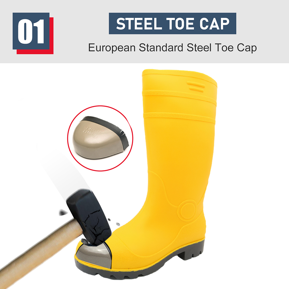 Waterproof Construction Yellow PVC Safety Rain Gumboots with Steel Toe