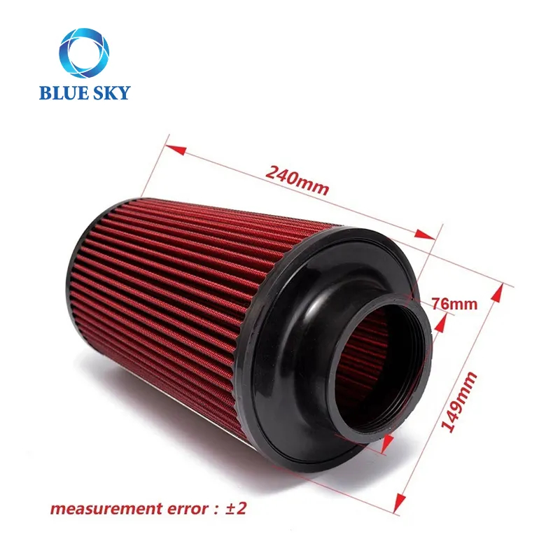 Filtro de aire cónico largo y corto de rendimiento de carreras de alto flujo Universal 76mm 102mm filtro de aire de admisión de cono de 3 pulgadas para Kn
