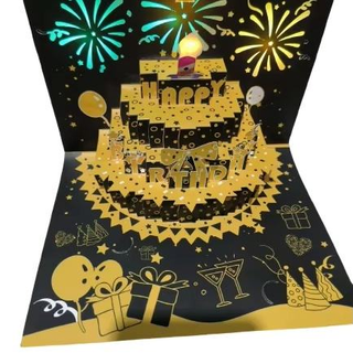 Thank You Card 3D Musical Birthday Popup Blowable LED Light Candle with Envelope Note Tag HBD Gift for Husband Wife Mom Dad Kid