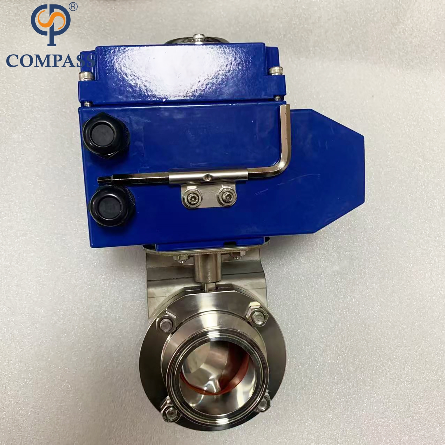 3-дюймовый TC91MM Tri Зажимной клапан-бабочка конца SS304 с электрической головкой