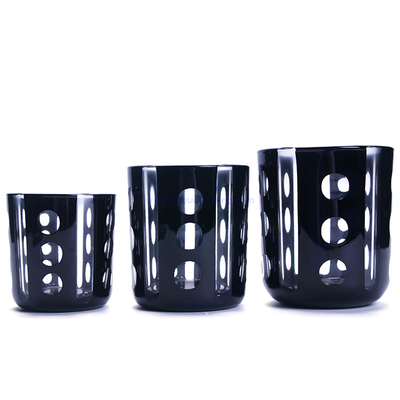 luxury hand engraved black set of 3 glass candle containers 