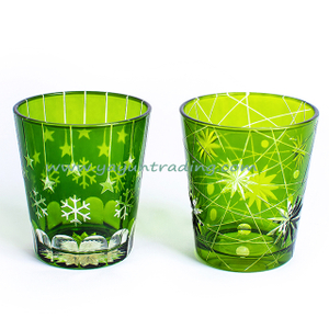 modern fashion hand etched green glass candle jar