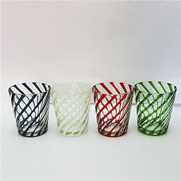 horn shape hand made sprayed color glass candle jar