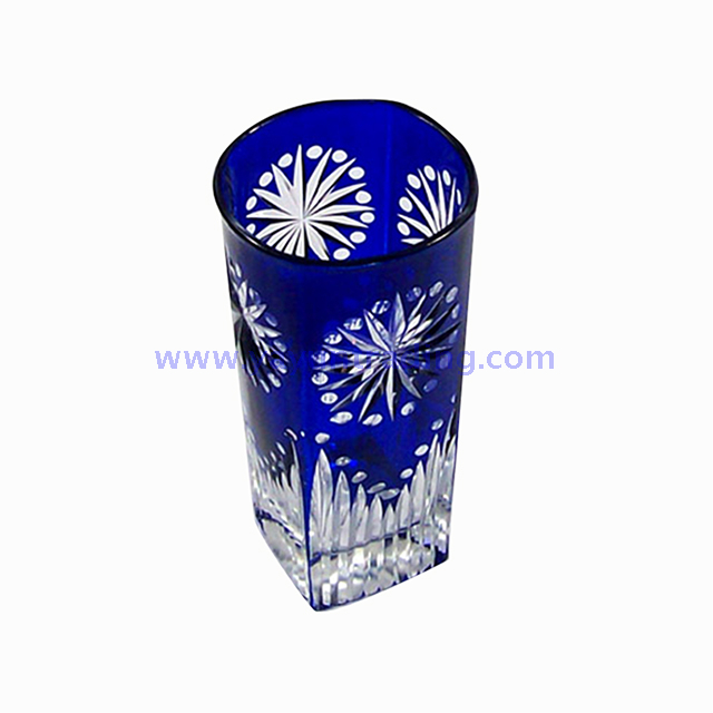 Best Selling High Quality Hand Cut Blue And Pink Glass Tumbler 