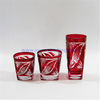 square amber colored engraved glass tumbler