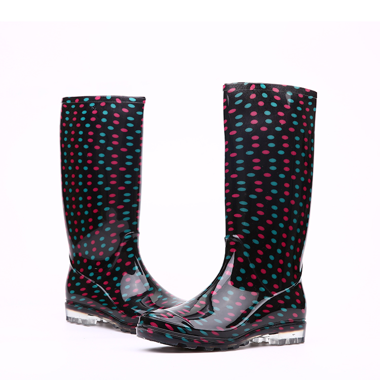 waterproof black shiny pvc rain boots for lady