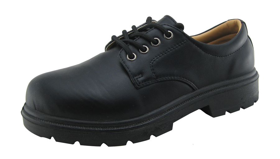 Black color artificial leather security guard shoes for men