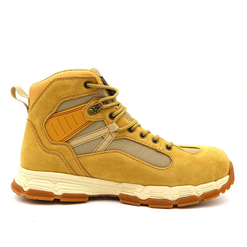 Yellow suede leather composite toe hiking waterproof safety shoes s3