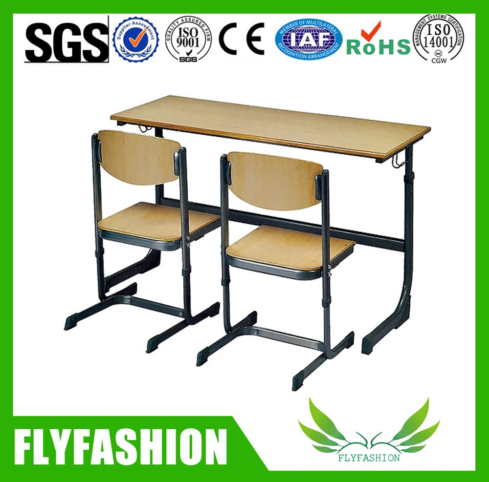 Wood School Furniture Double Study Desk with Chair (SF-02D)