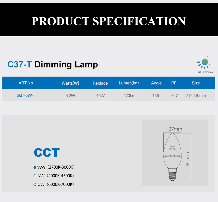 C37-T LED Dimming Bulb