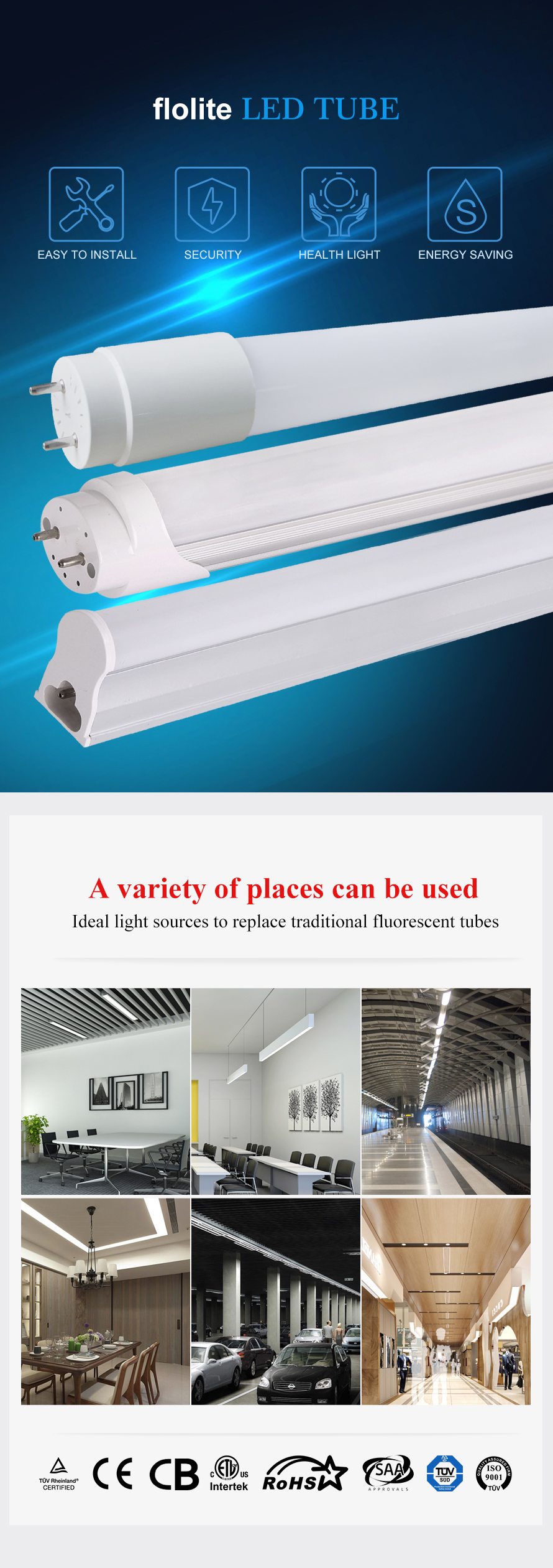 T8 Glass LED Tube (aluminum caps)