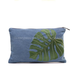 SP6001 Small Embroidery leaf pouch clutch cosmetic toiletry bag