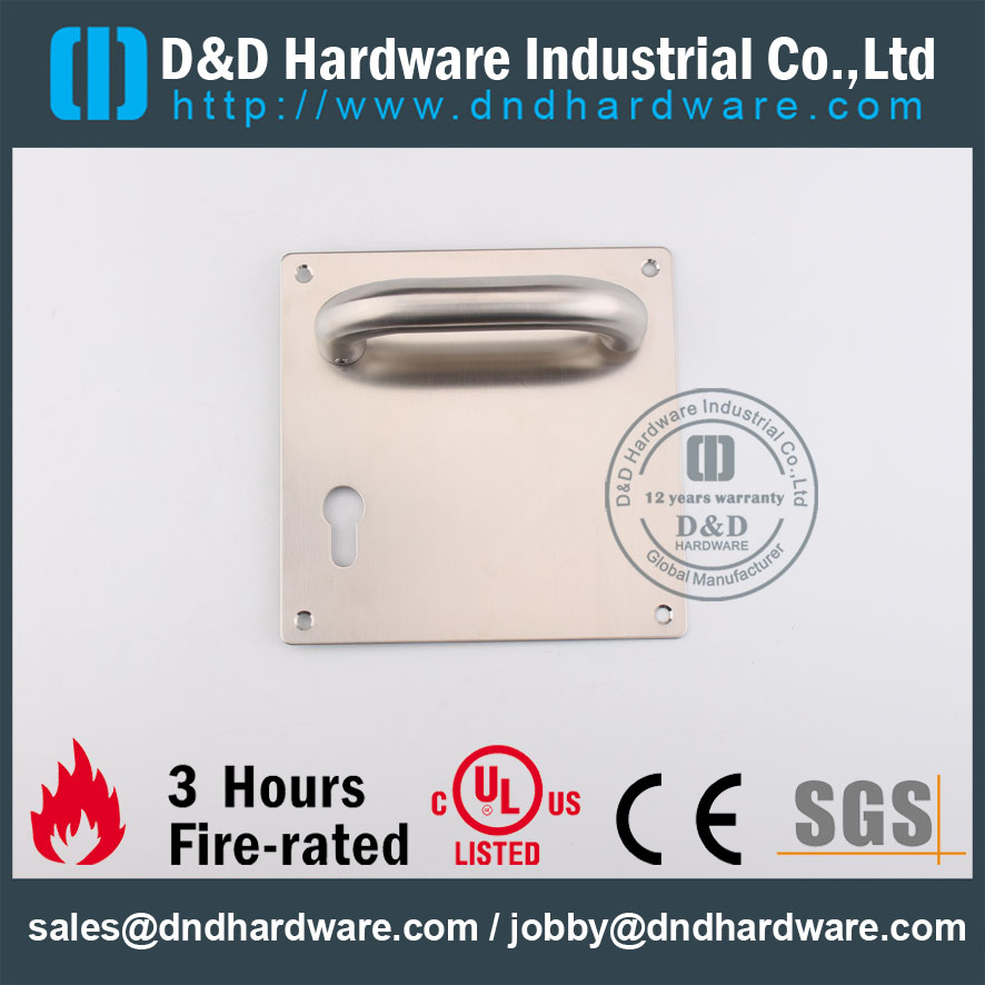 D & D Hardware-Aço Inoxidável Fire Rated Puxador de alavanca de porta com placa DDTP001