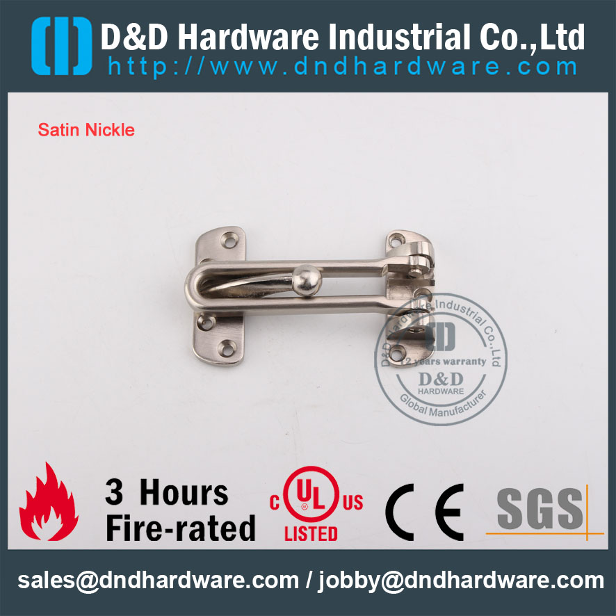 Ferragens para construção de ferragens em D & D Hardware DDDG001 Satin Nickle Door Guard