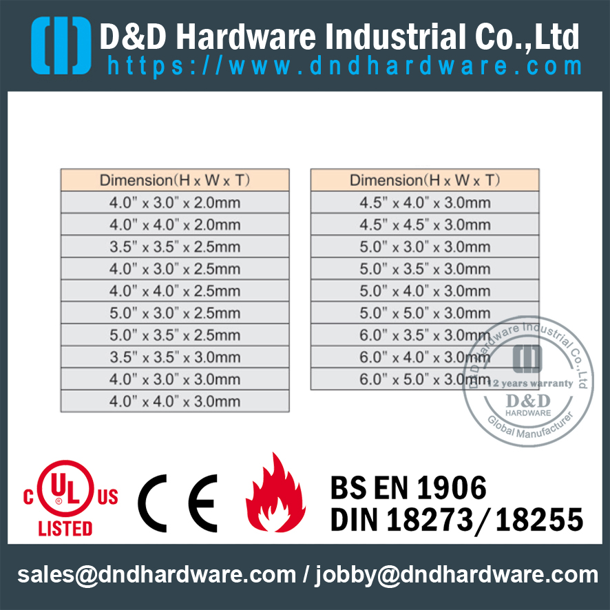 DDBH008-Solid Brass Plain Joint Engsel untuk Pintu Berperingkat Api