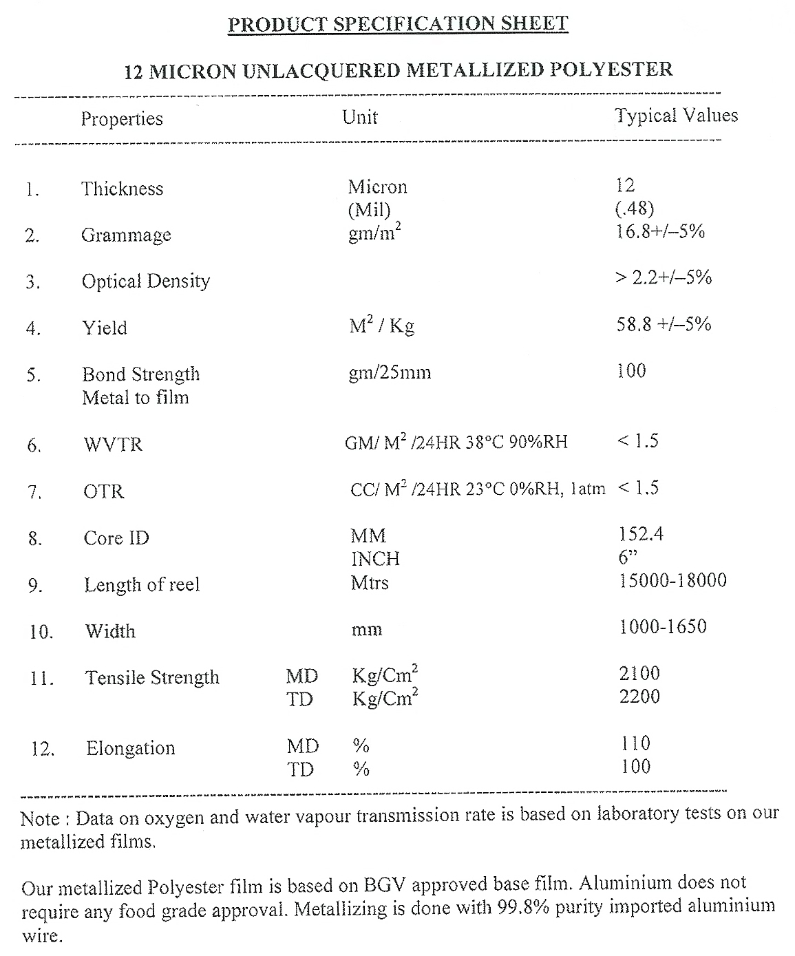 MPET i&ccedil;in teknik veriler
