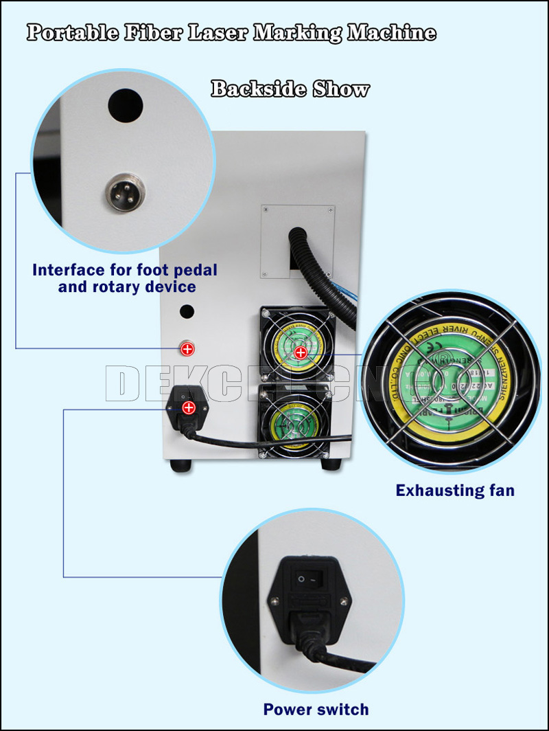 mini parte trasera portable de la m&aacute;quina de la marca del laser del metal de la fibra