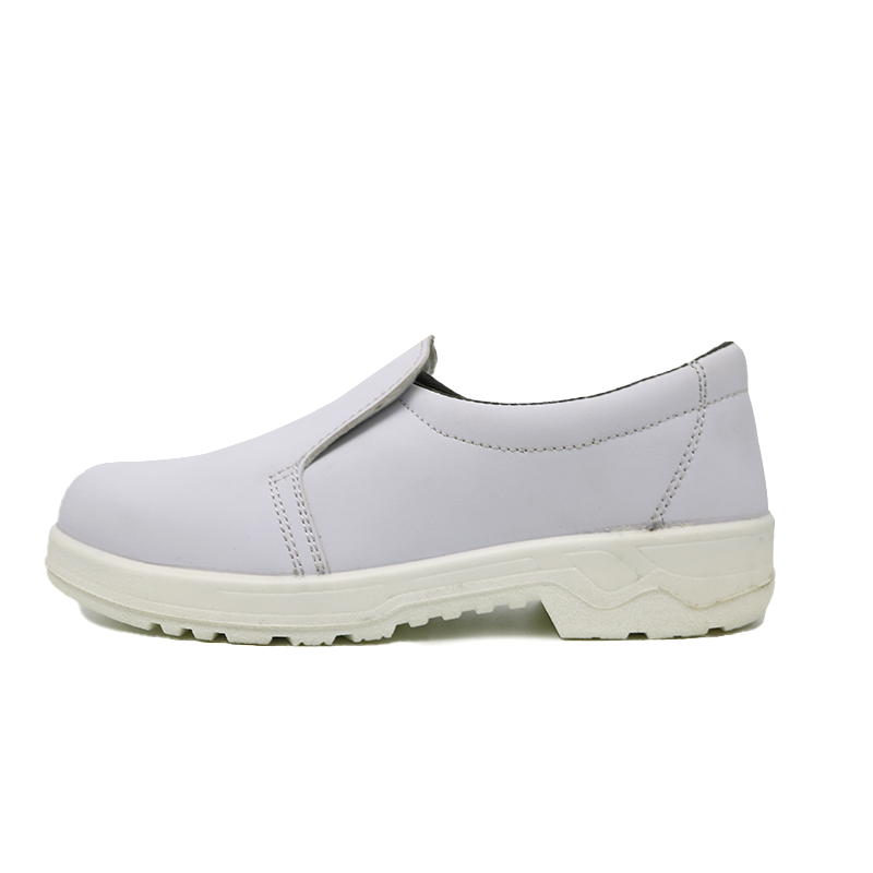 White Microfiber Leather Non Slip Kitchen Shoes with Steel Toe