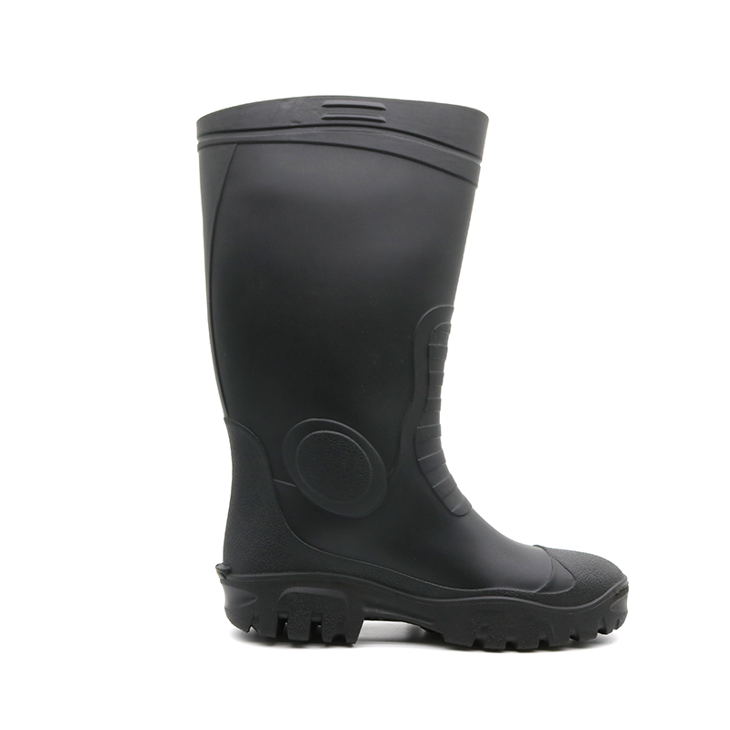 Black steel toe mid plate pvc safety rain gumboots