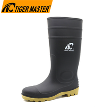 CE verified black PVC safety rubber rain boots with steel toe cap