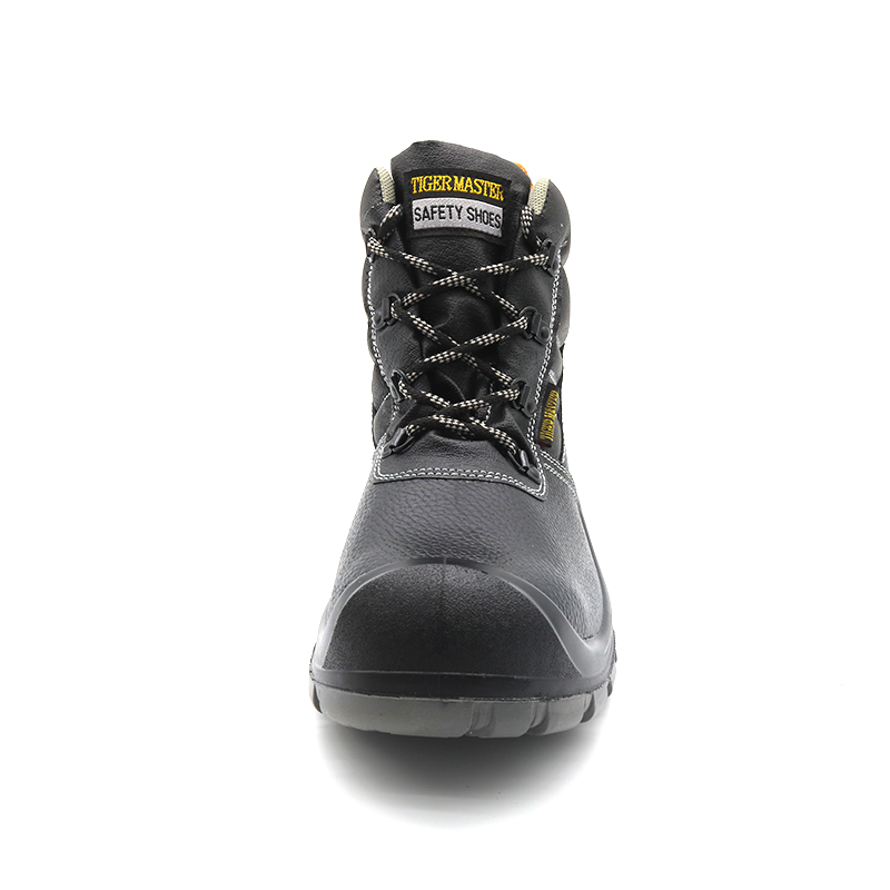 Black Leather Anti Slip Pu Sole Industrial Safety Boots with Steel Toe Cap