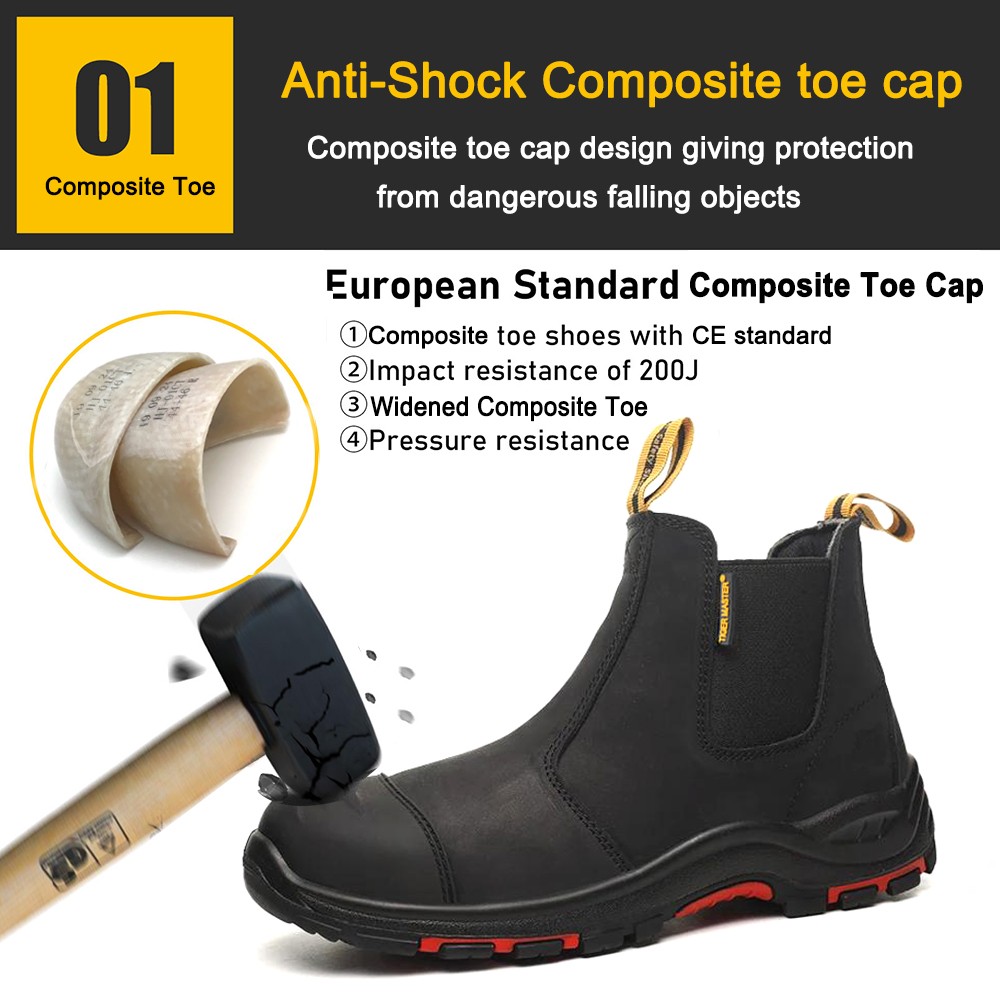 Black Chelsea Composite Toe Oil Industrial Safety Boots for Men