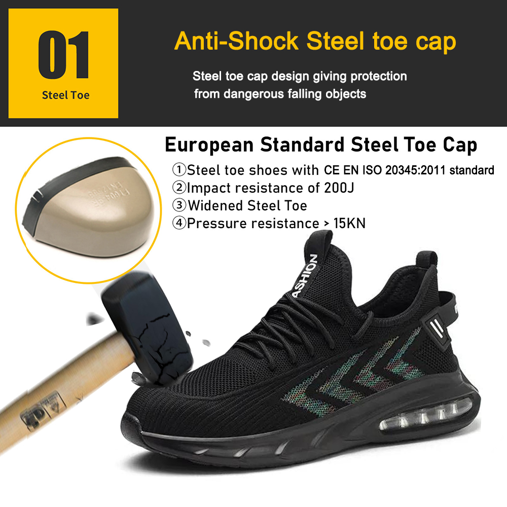 Shock Absorber PU Sole Steel Toe Safety Sneakers for Men