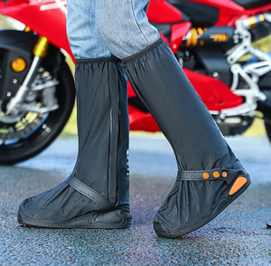 Black Waterproof Motorcycle PVC Knee High Rain Shoes Cover With Zipper