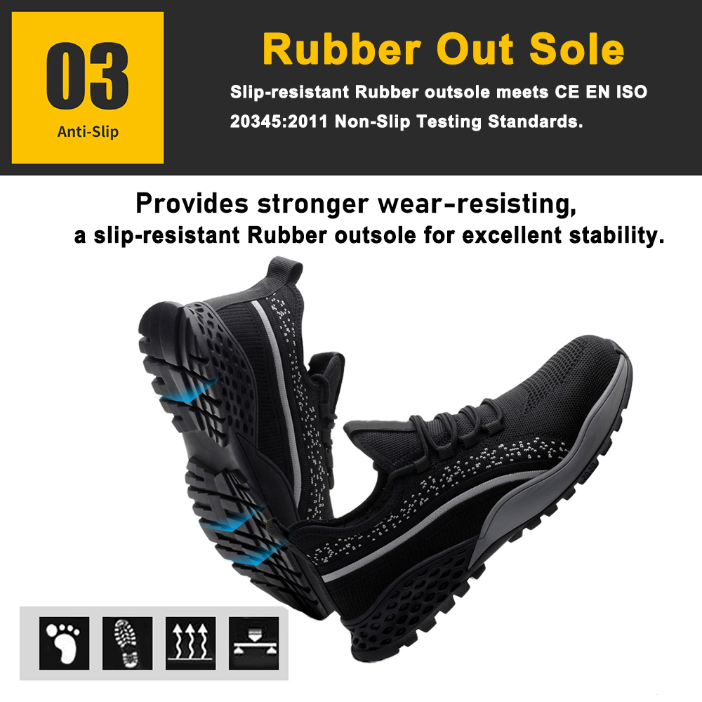 Non Slip Rubber Sole Steel Toe Sneaker Safety Shoes for Men