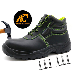 Black Leather Fiberglass Toe Kevlar Mid Sole Safety Shoes Industrial