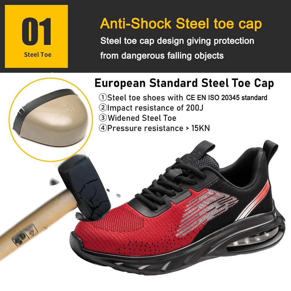 Steel Toe Anti Puncture Red Sport Style Safety Shoes for Women
