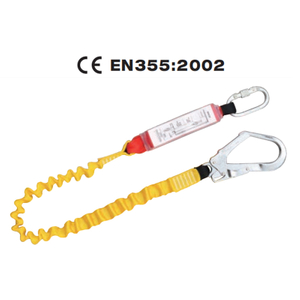 CE EN355 yellow polyester webbing energy absorber safety lanyard with 1 forged large hook