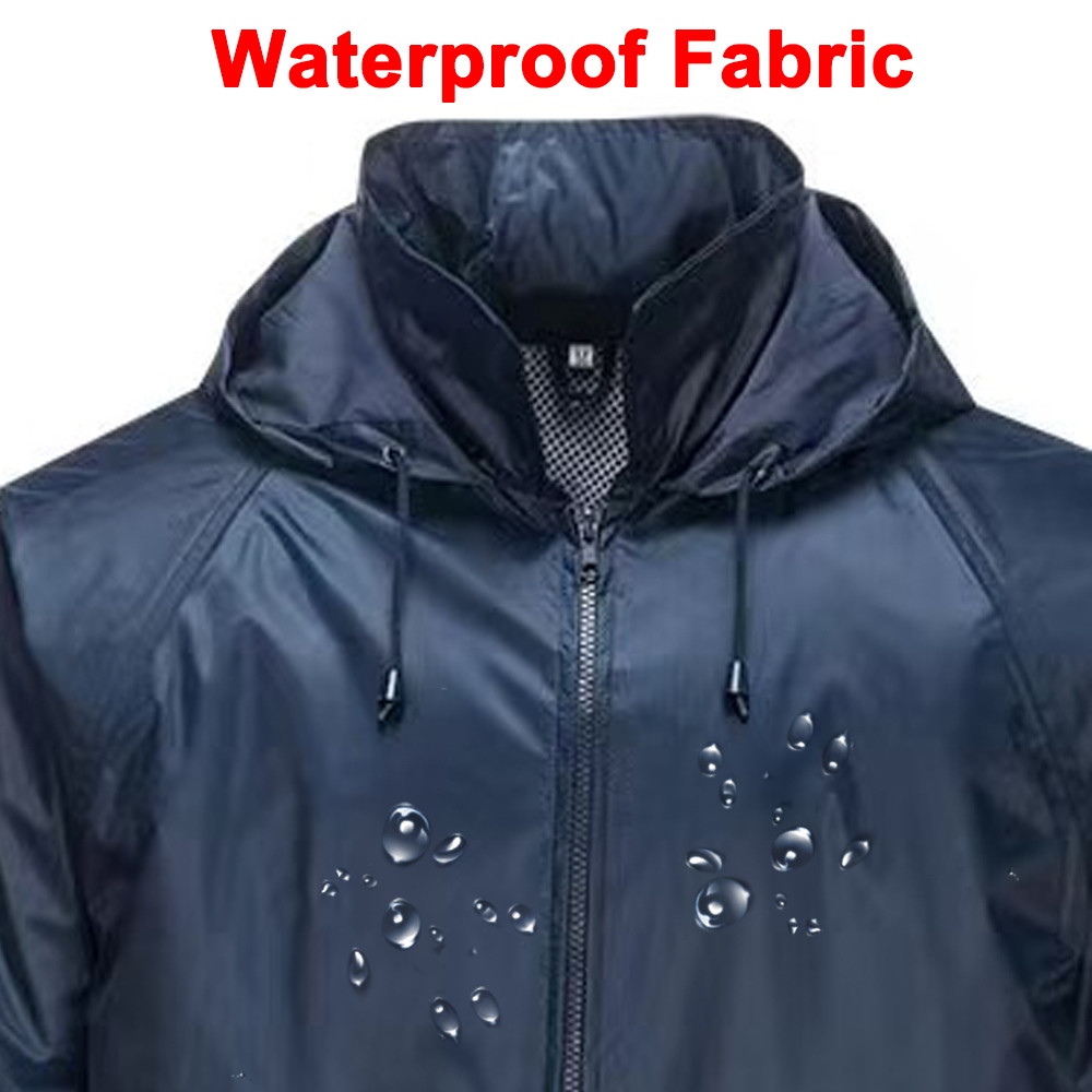 Navy Blue Waterproof Polyester PVC Hi-vis Reflective Raincoat