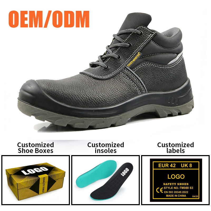 Black Leather Steel Toe Construction Safety Boots