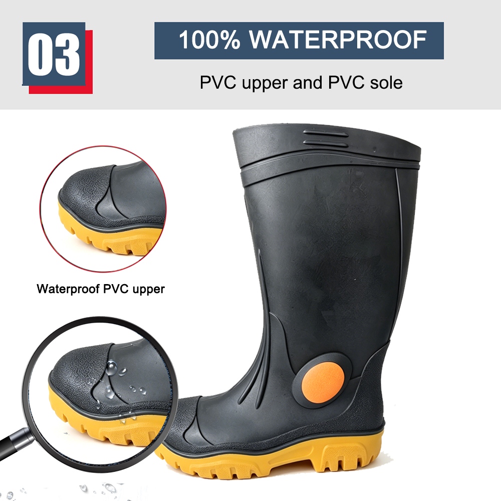 Steel Toe & Mid-sole Waterproof PVC Safety Boots