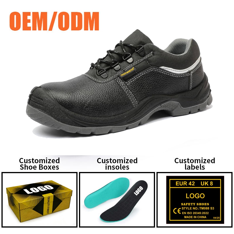 Black Leather Steel Toe Safety Footwear Construction