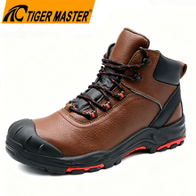 Fiberglass Toe Brown Leather Work Boots PU & Rubber Sole