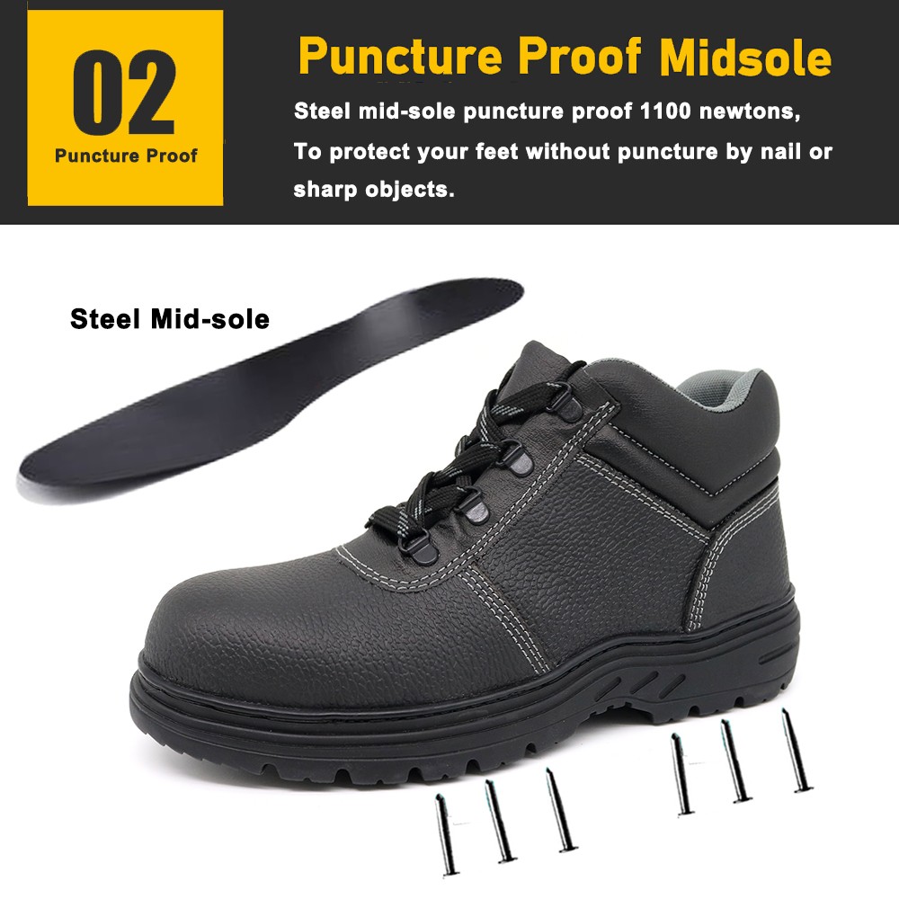 Black Leather Rubber Sole Industrial Safety Shoes with CE Steel Toe