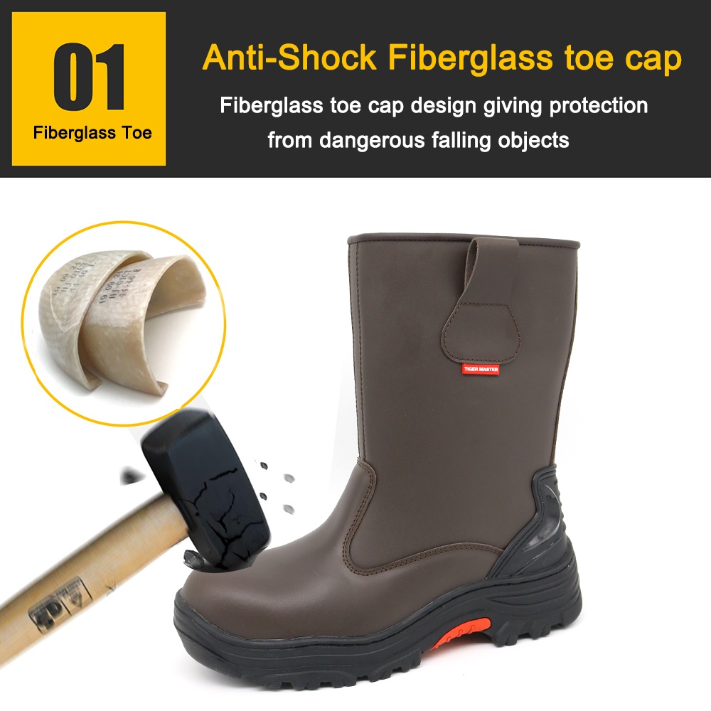 Brown Leather Fiberglass Toe Welding Safety Boots for Welders