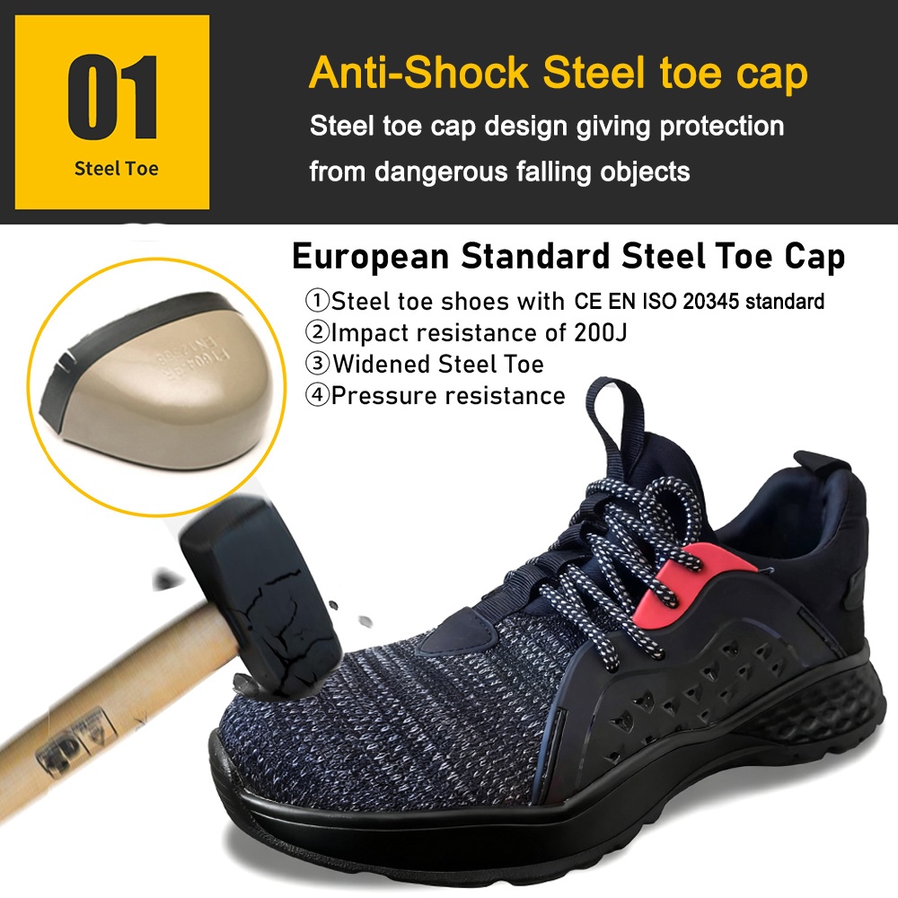 Non-slip Stretch Fabric Lining Sport Safety Shoes with Steel Toe