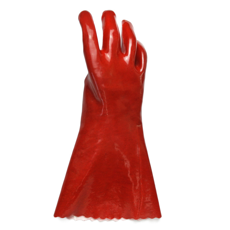 45cm Waterproof Red PVC Industrial Gloves Oil Chemical Resistant 